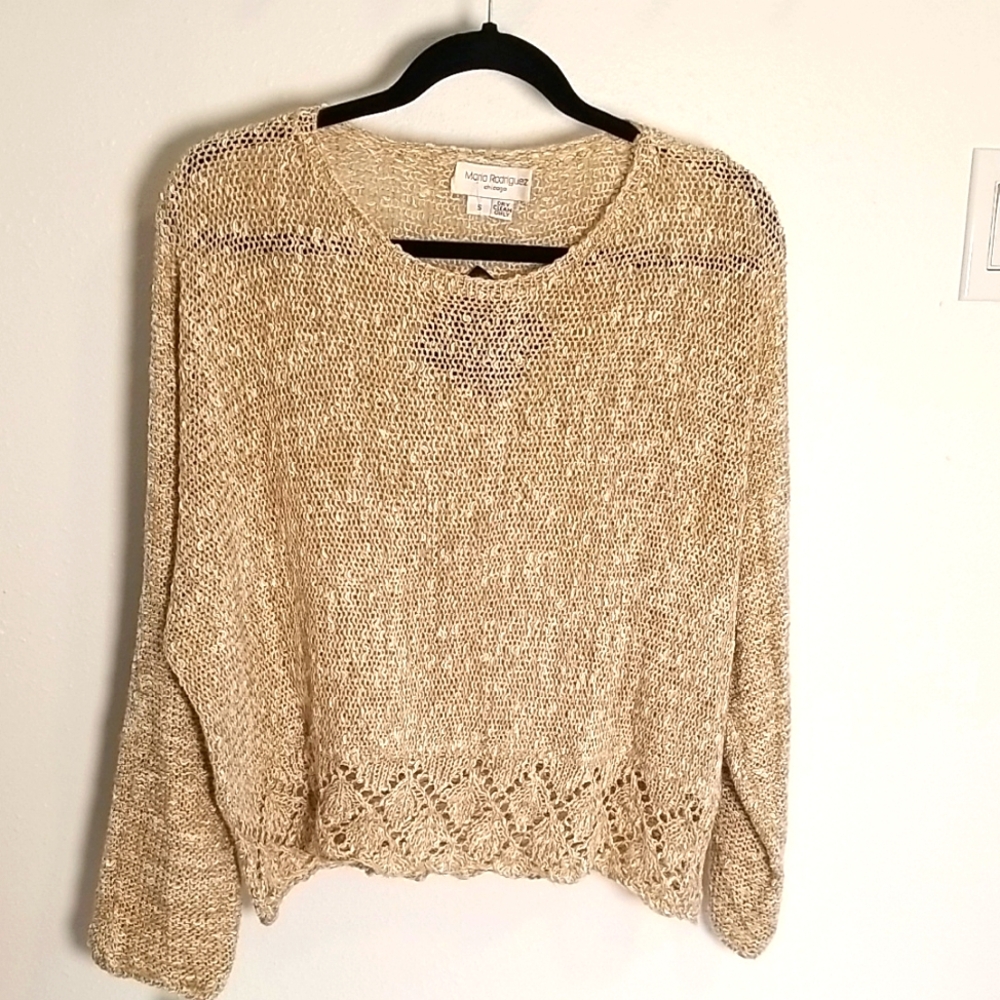 MARIA RODRIGUEZ Vintage Y2K Hand Loomed Sweater Tan Small NWT